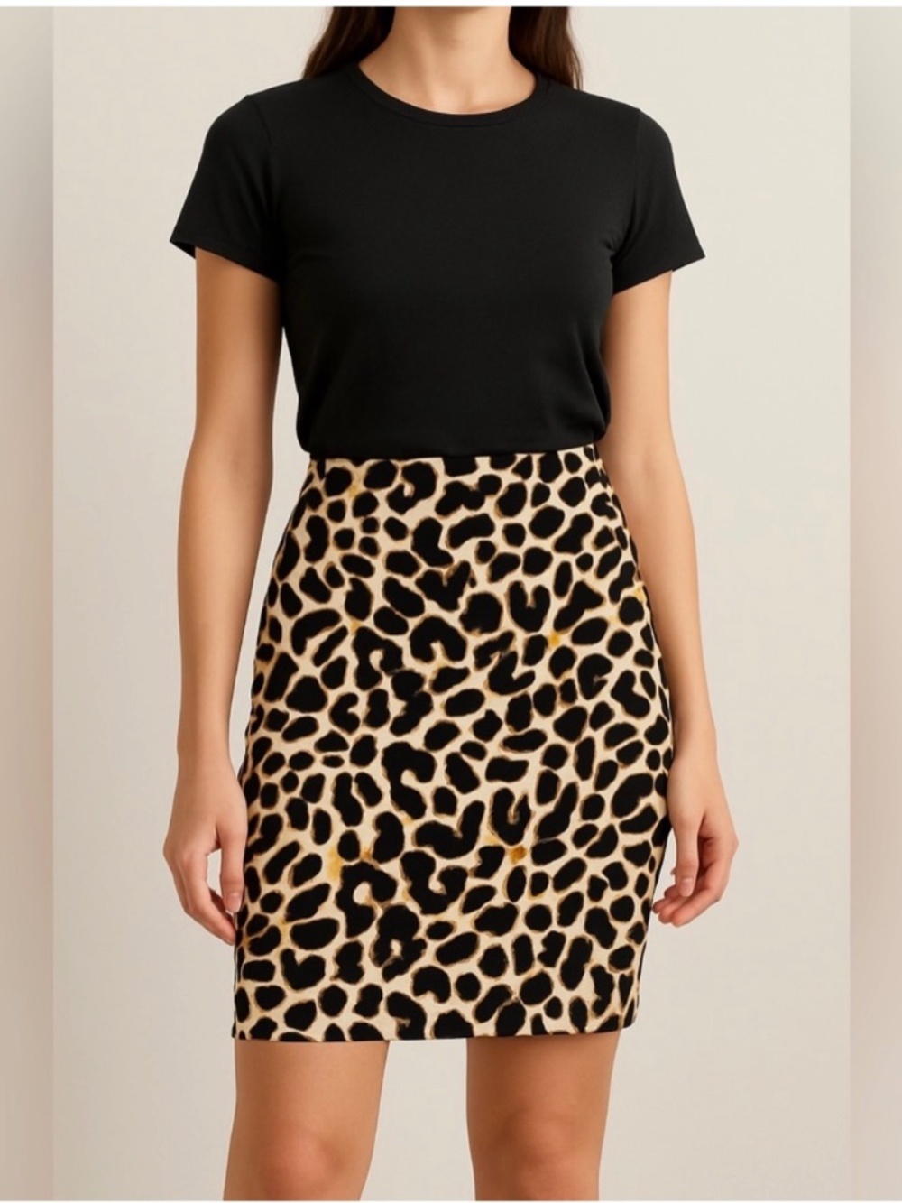 XOXO Black and Tan Animal Print Pencil Skirt NWOT